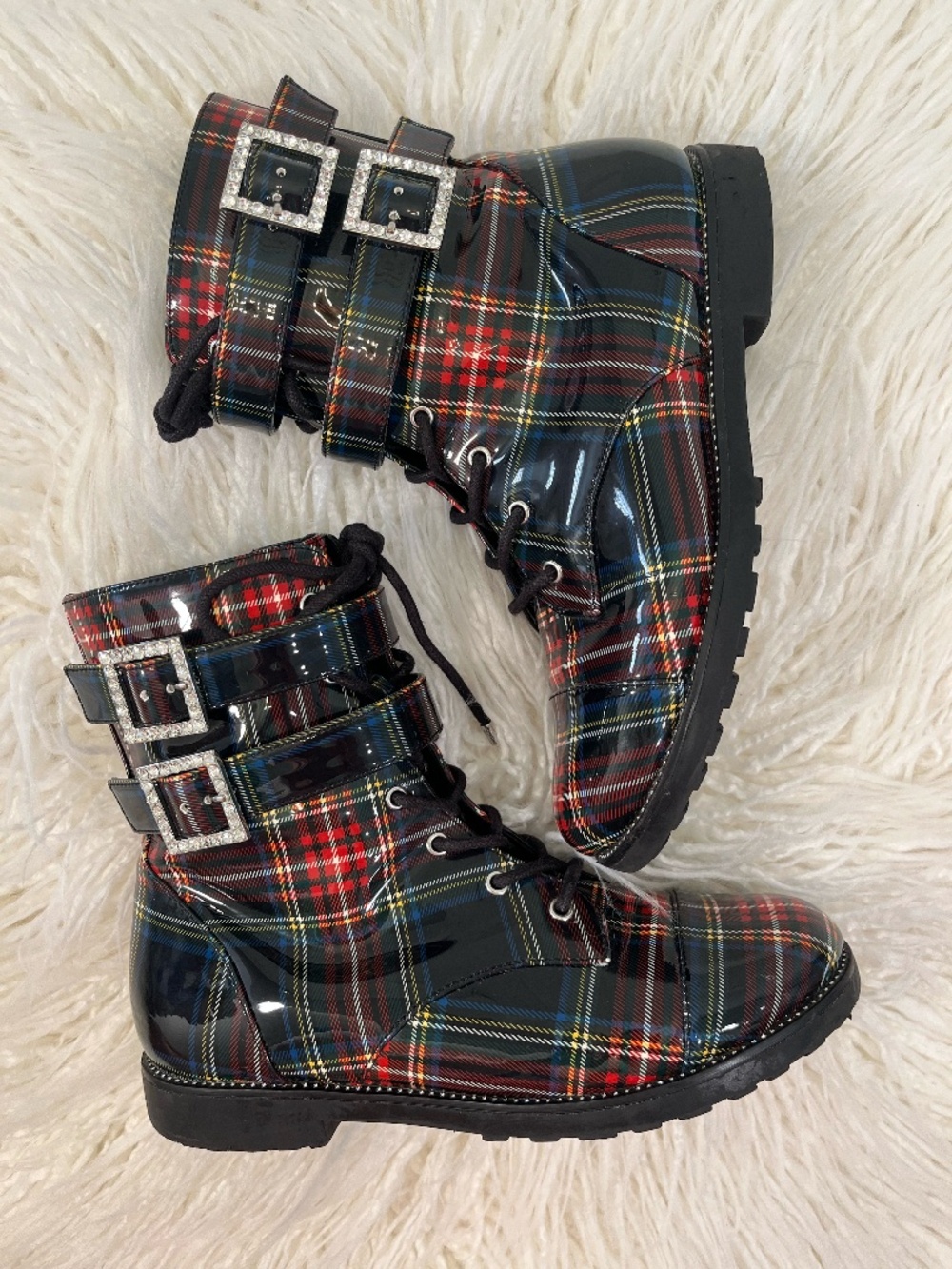 GB Girls "Combat Boots in red and black plaid"